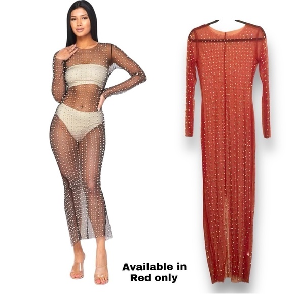 Beads & Rhinestone Sheer Mesh Long Maxi Dress, Women’s Size Small “…Party - Picture 10 of 11